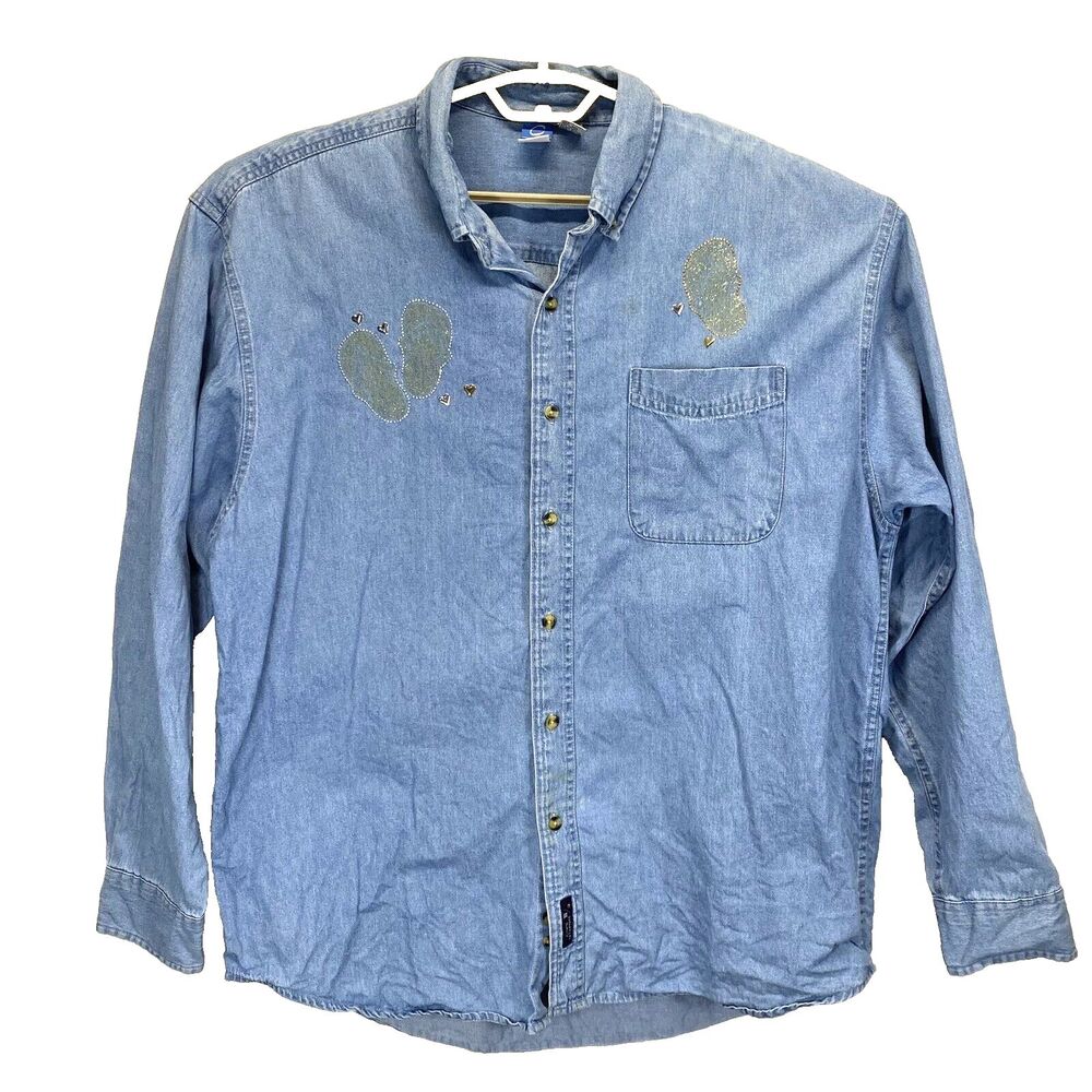 Port & Company Unisex Women 3X Men XL Long Sleeve Denim Button Down Collar Shirt